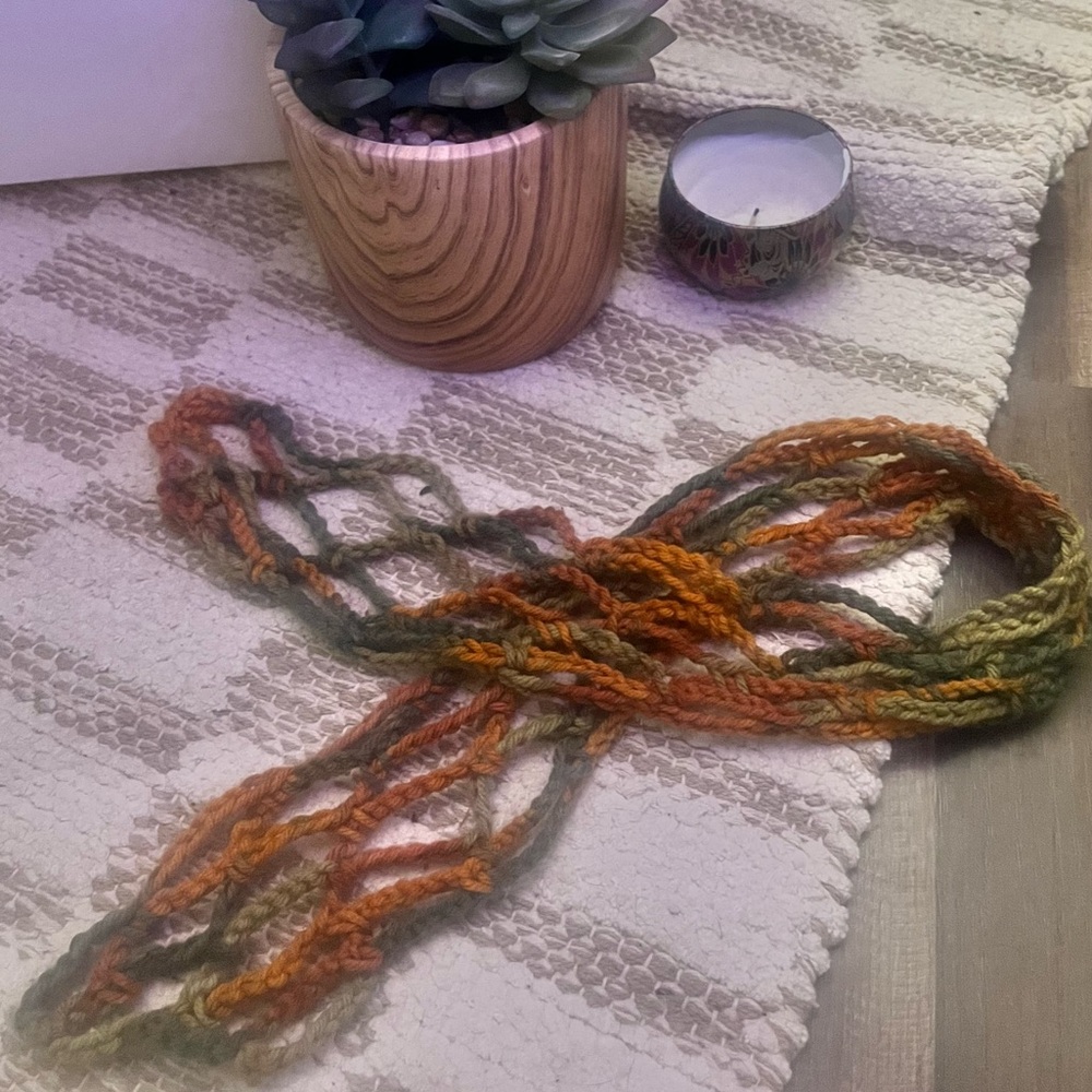 Handmade Multicolor (Green, Orange Red) Crochet Tie Head Band